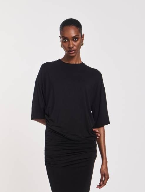 Aria Ruched Tee in Black