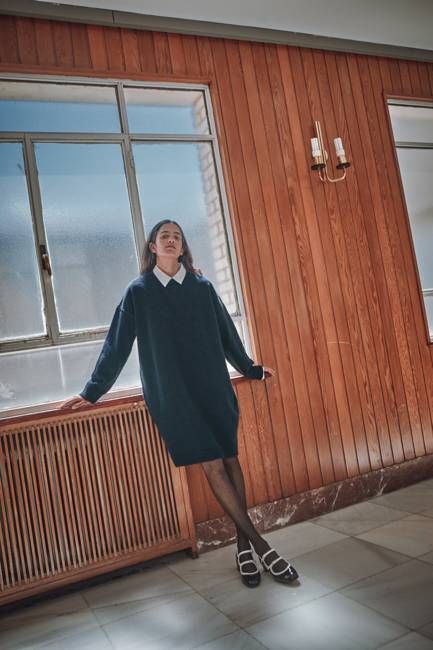 PERRINE Sweater Dress in Merino Wool - Navy