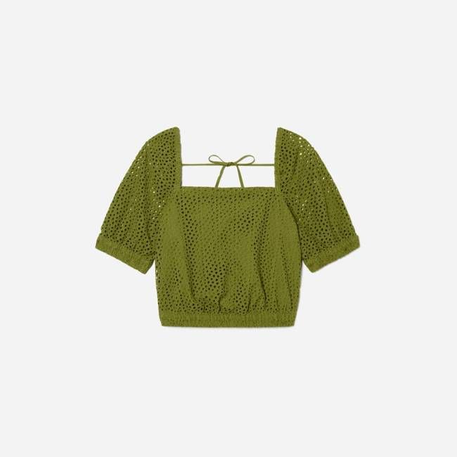 The Eyelet Puff Sleeve Top | Moss