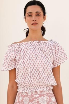 Ilana Printed Organic Cotton Top | Lixus Flower Dusty Rose