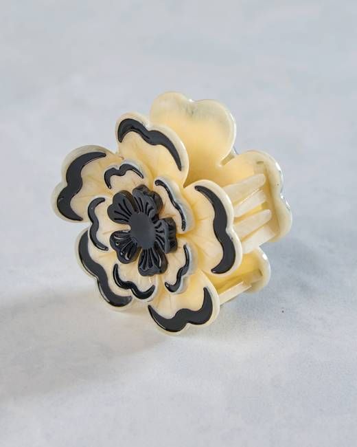 Black/White Combo - Hand Painted Origami Dianthus Flower Hair Clip - Solar Eclipse