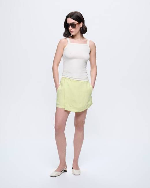 Womens Linen Wrap Shorts—Soft Lime