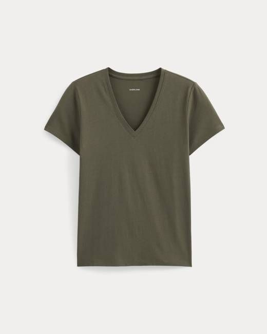 The Slim V-Neck Tee in Essential Cotton | Olive Night