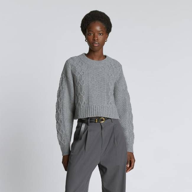 The Felted Merino Cropped Cable Sweater | Heathered Mid-Grey