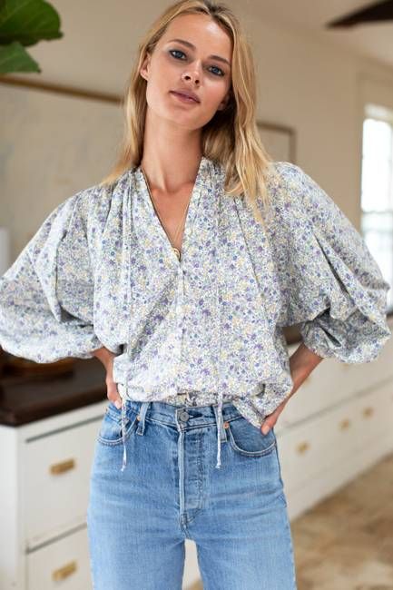 Elina Blouse - Indigo + Purple Calico