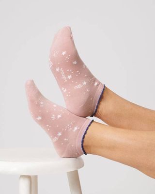 Womens Starry Organic Cotton Trainer Socks - Blush Pink