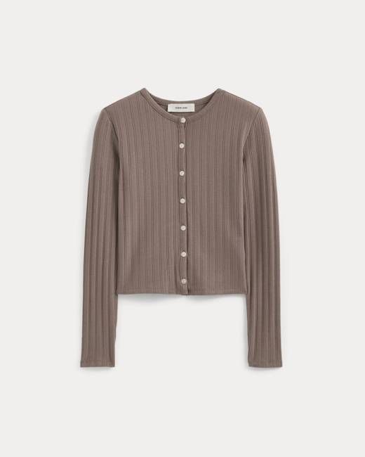 Cardigan in Pointelle | Heathered Chocolate Chip