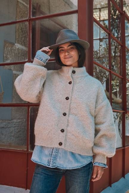 GEORGE High-Neck Cardigan Jacket in Merino-Mohair Wool - Beige