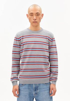 LOUKAA FINE STRIPE SWEATER | silver melange-mars red
