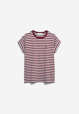 IDAARA STRIPES T-SHIRT | velvet red-soft blue-undyed