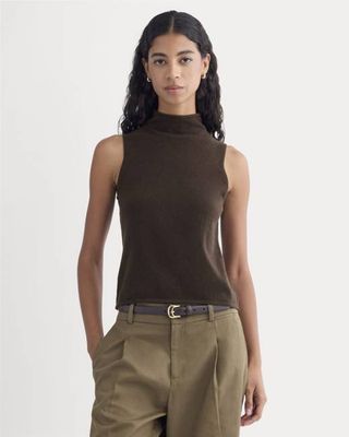 Cashmere Funnel-Neck Tank | Dark Chocolate