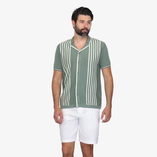 Forest Green Camp Collar Sweater Knit Shirt