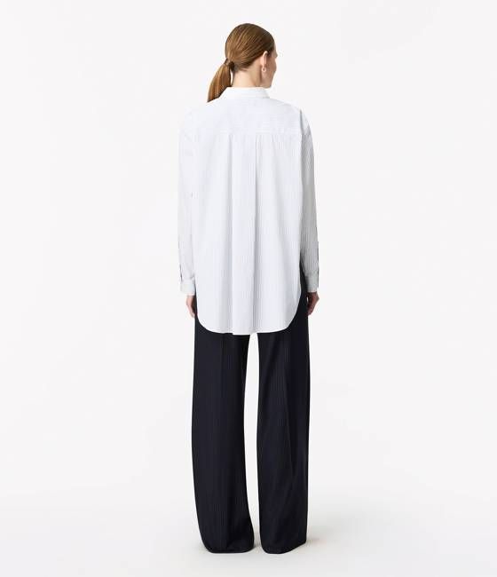 Pleat Back Poplin Shirt | Blue Stripe