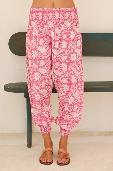 Harem Organic Cotton Trousers | Paradise Pink/White