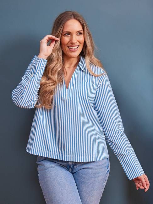 Maria Stripe Shirt - Blue and White