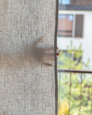 Heavy weight linen curtains in dark grey color, multi-functional heading tape.