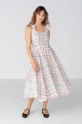 Amelia — Midikleid aus Leinen mit Bindebändern