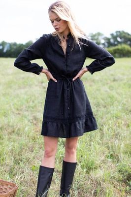 Frances Mini Dress - Black Linen