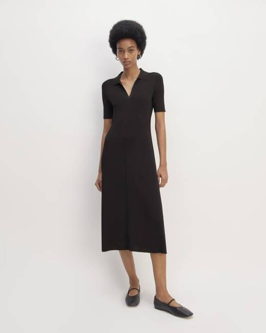 The Viscose Knit Polo Midi Dress | Black