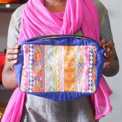 Large colourful upcycled sari box pouches