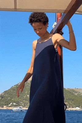 The Trude Linen Slip Dress in navy blue