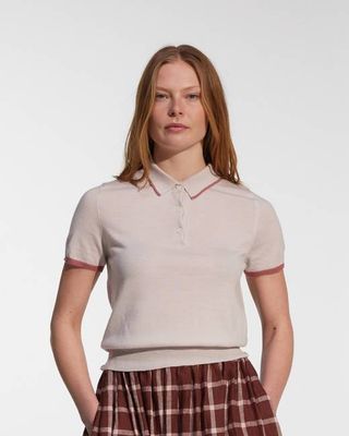 Various sizes - Merino Polo Shirt in Shell Pink