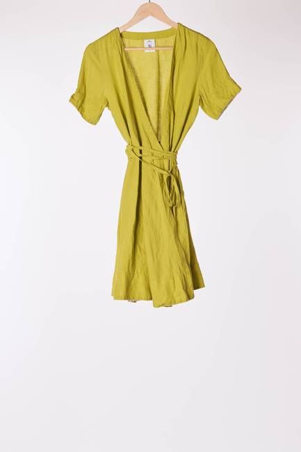 Son De Flor Mini-Wickelkleid, Kurzarm, Limettengrün
