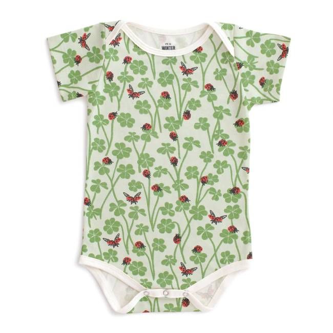 Short Sleeve Snapsuit - Clover & Ladybugs Green