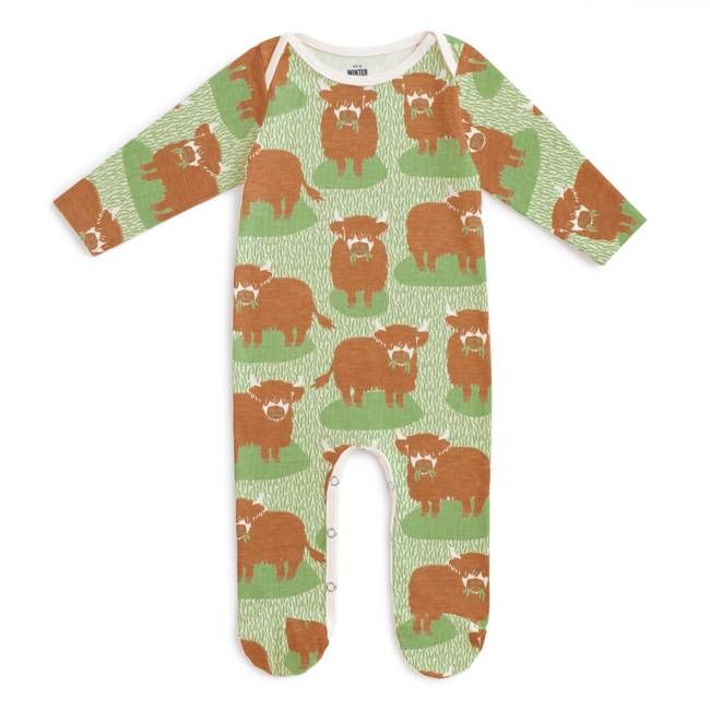 Footed Romper - Highland Cows Green