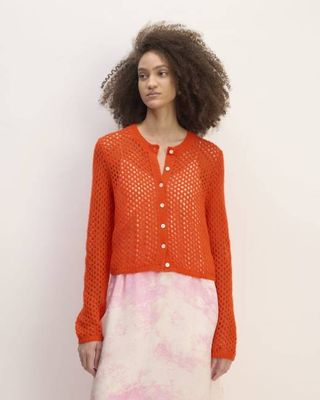 The Everlane x Marques' Almeida Alpaca Mesh Cardigan | Red Orange