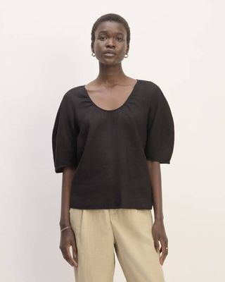 The Scoop Top in Linen | Black
