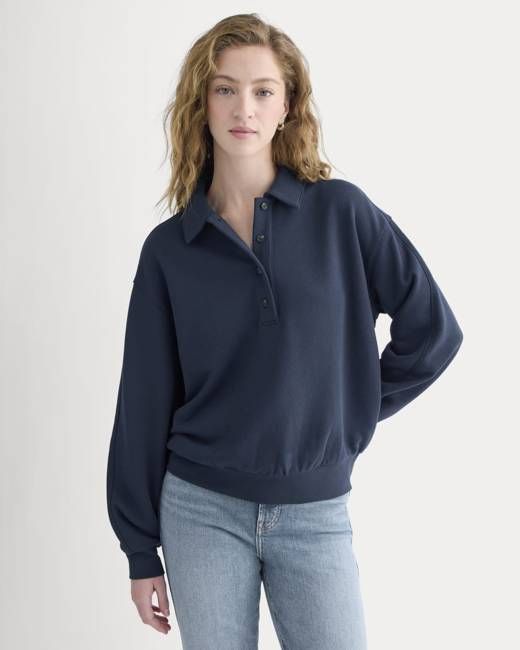 Lightweight Terry Polo Sweatshirt | Navy