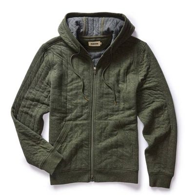 The Apres Zip Hoodie in Fatigue Olive Quilted Jersey
