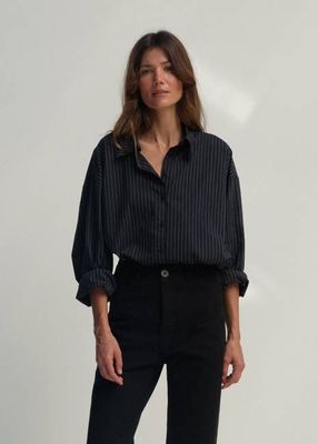 Alberta Shirt - Black w/ White Pinstripe