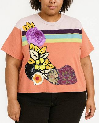 Coral Floral Patchwork Constance Wilde Upcycled Short Sleeve Top