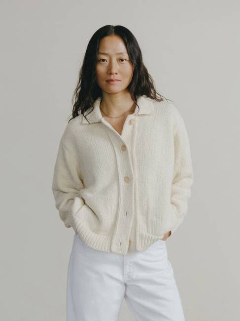 Leon Knit Jacket, Organic Cotton Bouclé, Ecru