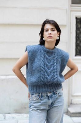 Mohair-Silk Cable Knit Vest - Slate Blue