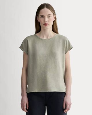 The Muscle Top in Linen | Sage Green