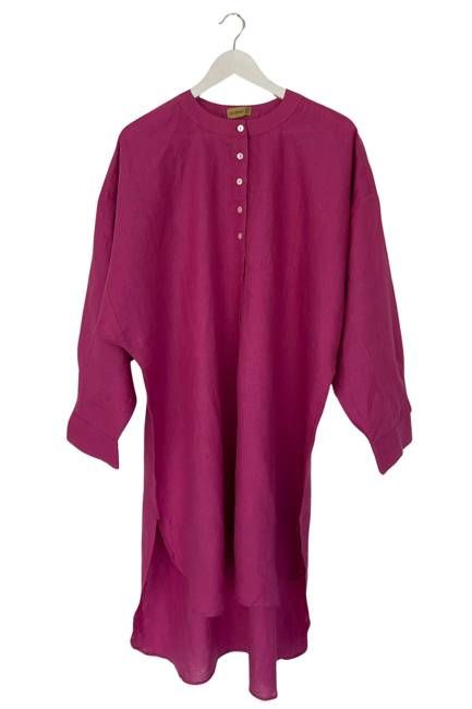 NEW! Linen Henley Neck Kurta Rani Pink