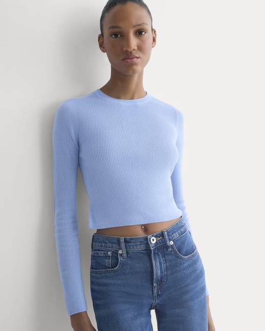 The Cropped Crew Top in Ultrafine Merino | Open Air Blue