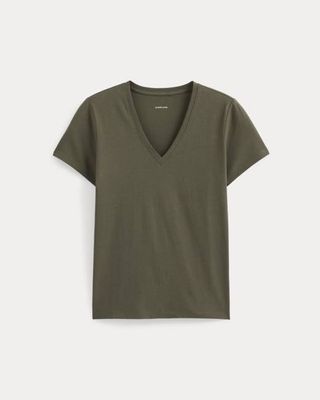 The Slim V-Neck Tee in Essential Cotton | Olive Night