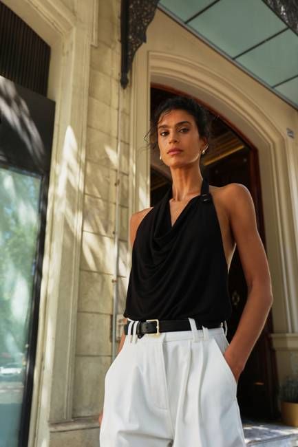 Sierra Drape Front Halter Top In Black
