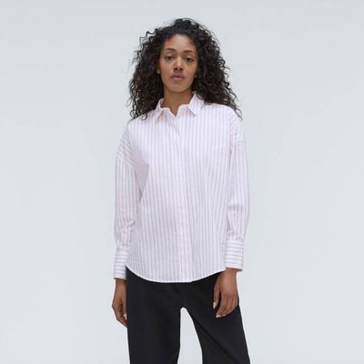 The Oversized Poplin Shirt | Equestrian Red / White