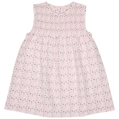 Sleeveless Smock Dress - Flowers, Pink