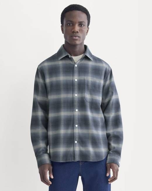 Brushed Flannel Shirt | Blue Ombre Plaid