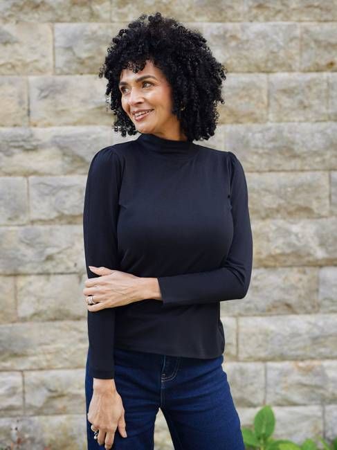 Polly - High Neck Jersey Top - Black