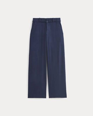 Wide-Leg Belted Pant in Stretch Linen | Navy | Long