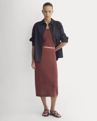 Lace-Knit Maxi Skirt | Henna Red