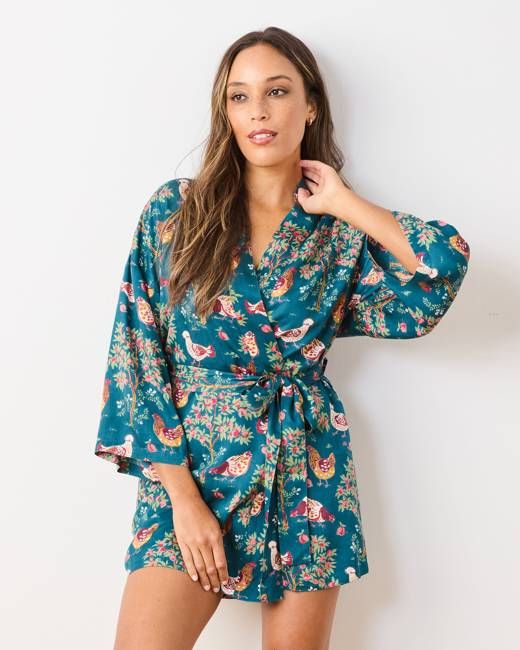 Hen House - Eco Satin Glam Mini Robe - Navy