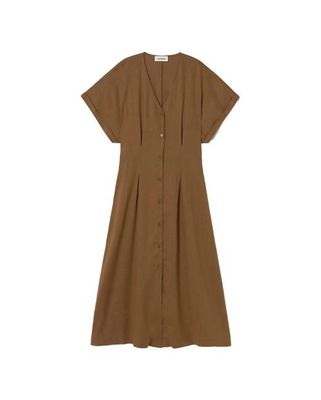 Brown tight waist hemp Laura dress